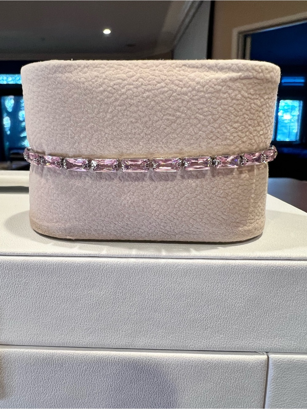 Pink CZ stone tennis bracelet silver plated